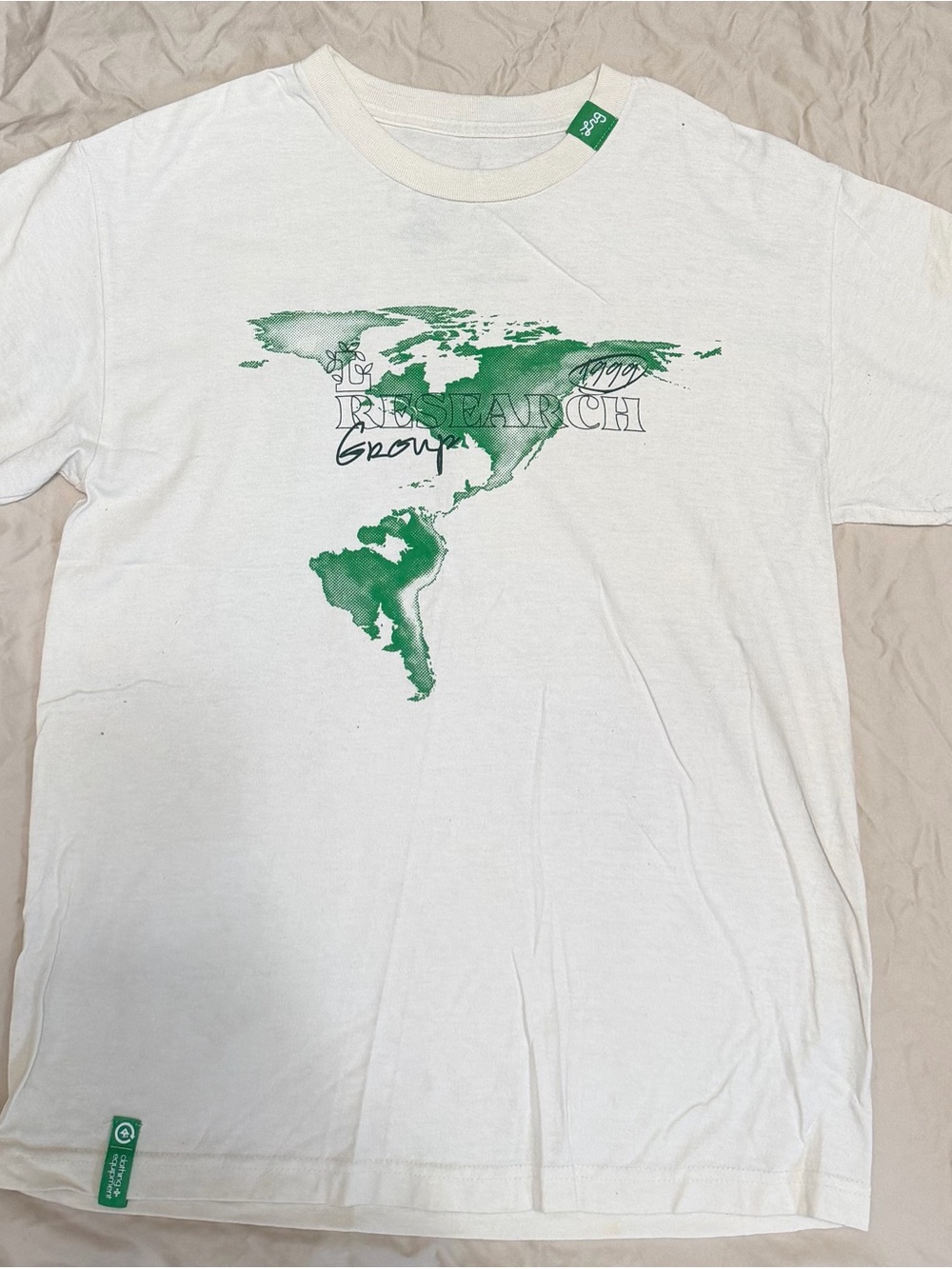 Lrg White Short-Sleeve Tee with Green World Map Graphic